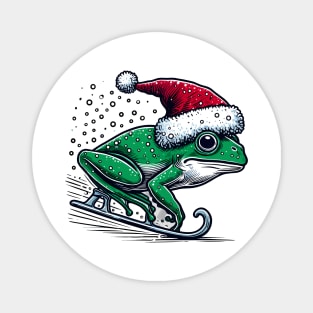 Frog Ice Skating Christmas Magnet